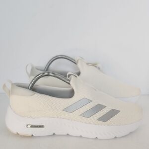 Adidas Cream Slip-On Sneakers with Silver Stripes
